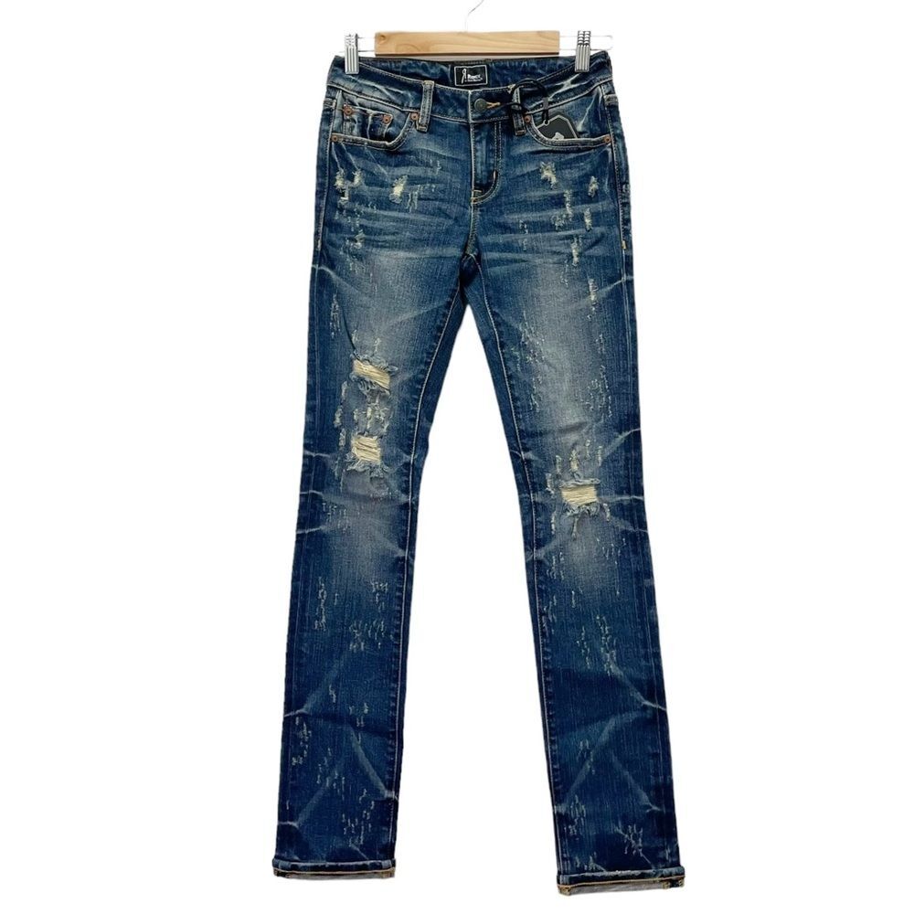 NWT Remix by Rock Revival Straight Leg Jeans in Destroyed Blue Wash Size 24 NEW - Picture 2 of 13